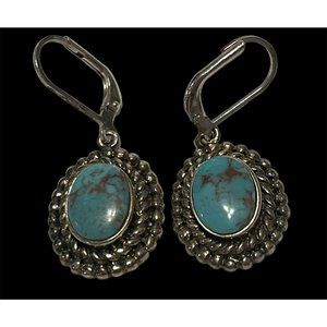 Vtg sterling silver Rope 925 CFJ Thai turquoise dangle earrings lever backs